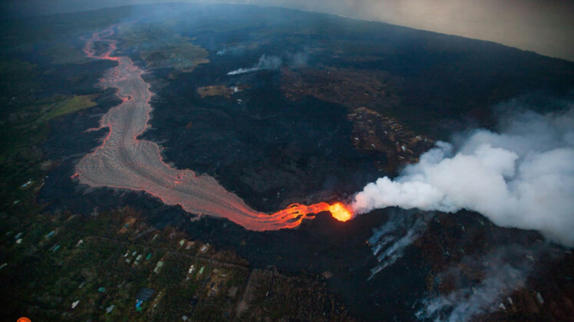 aerial shot of lava fissure