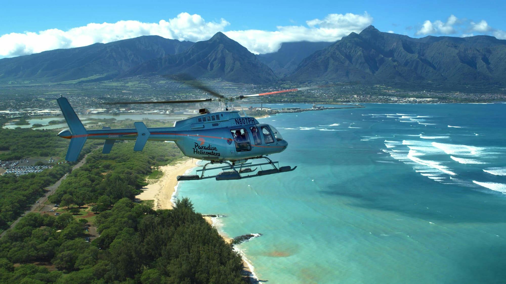 helicopter flying off the coast of maui 